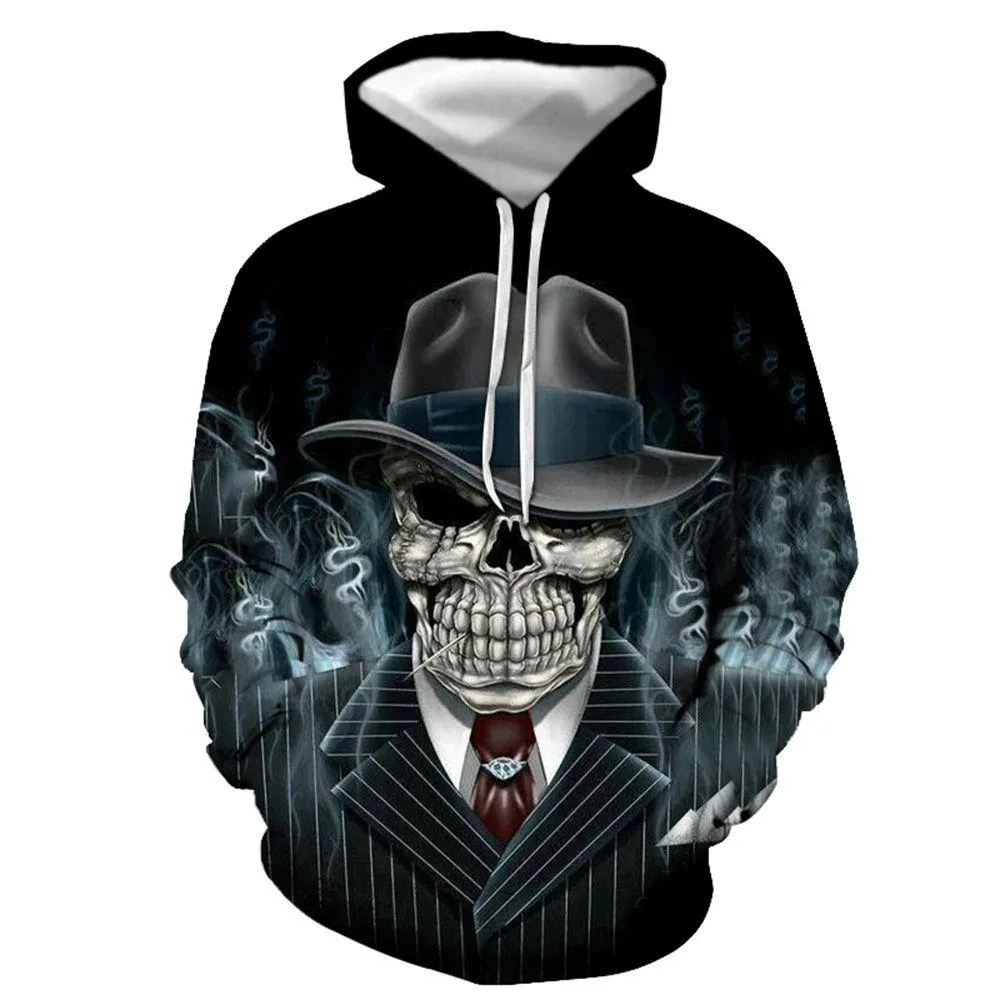 3D Graphic Printed Hoodies A Skull In A Hat