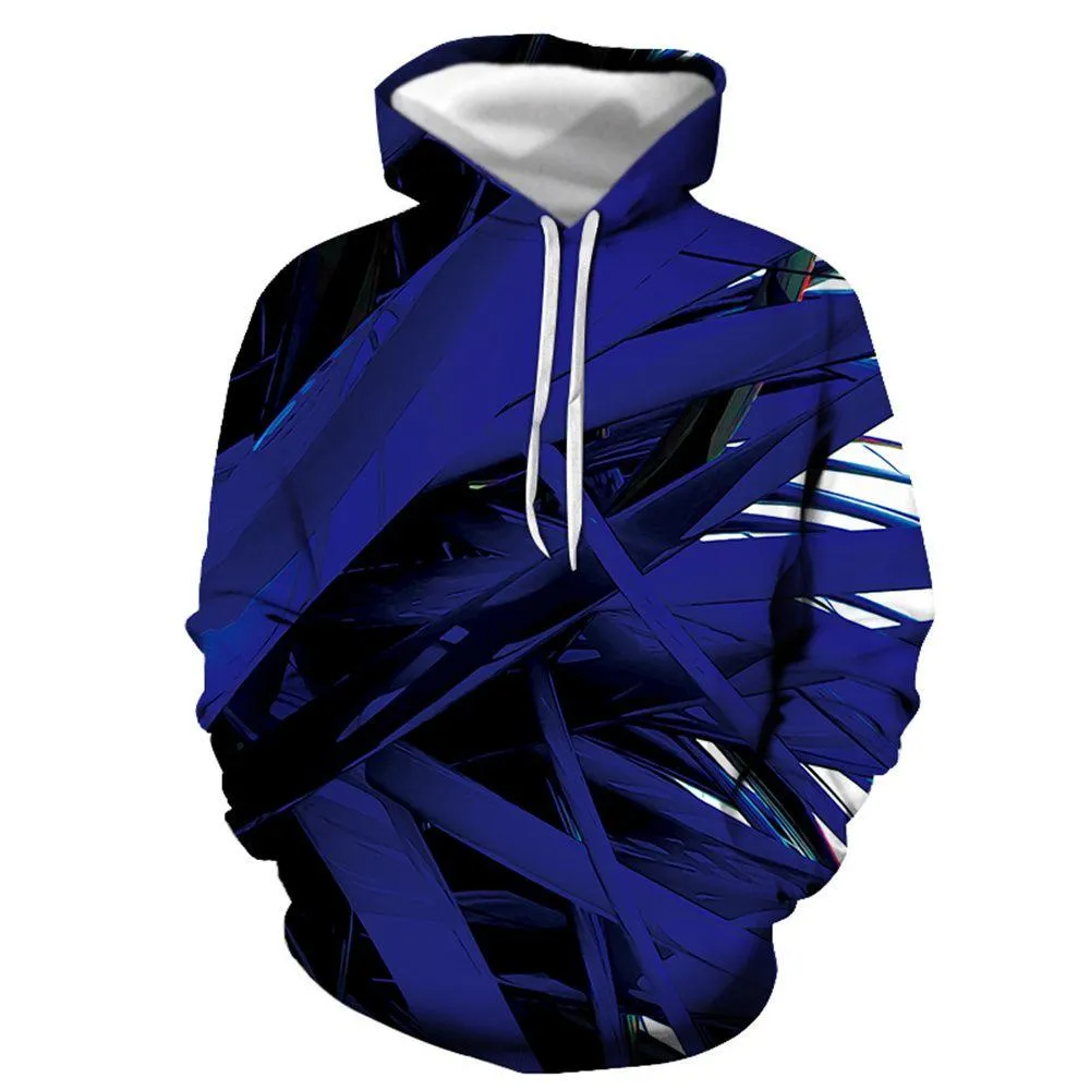 3D Graphic Printed Hoodies Blue Bandage