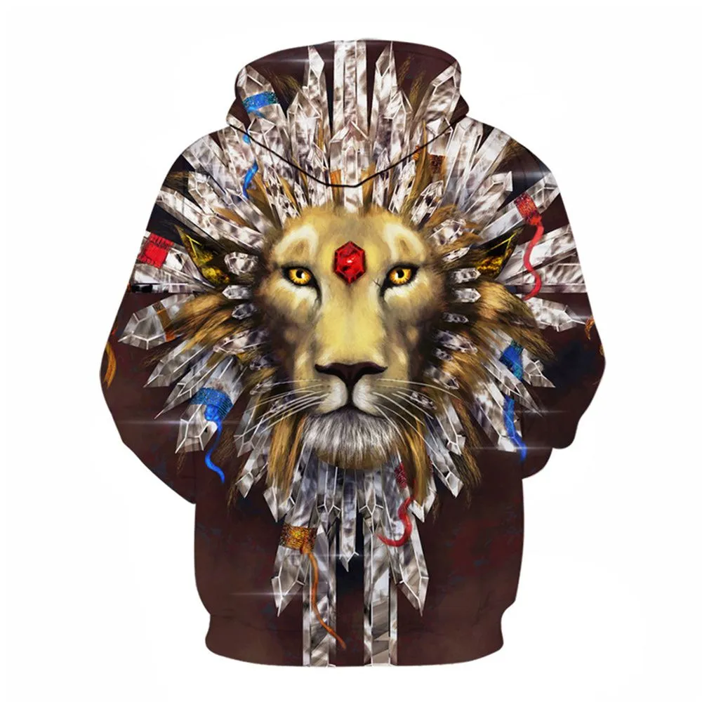 3D Graphic Printed Hoodies Lion