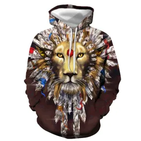 3D Graphic Printed Hoodies Lion