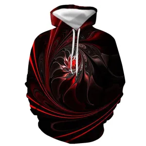 3D Graphic Printed Hoodies Red Flower