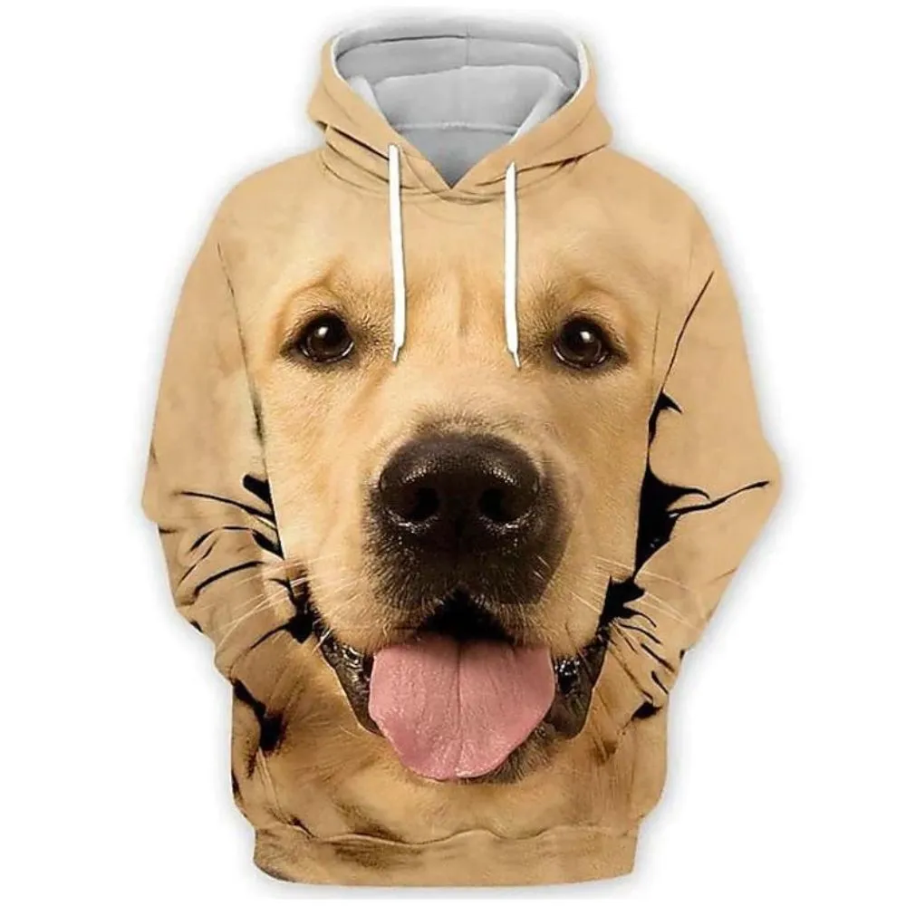 3D Graphic Printed Yellow Dog Hoodies