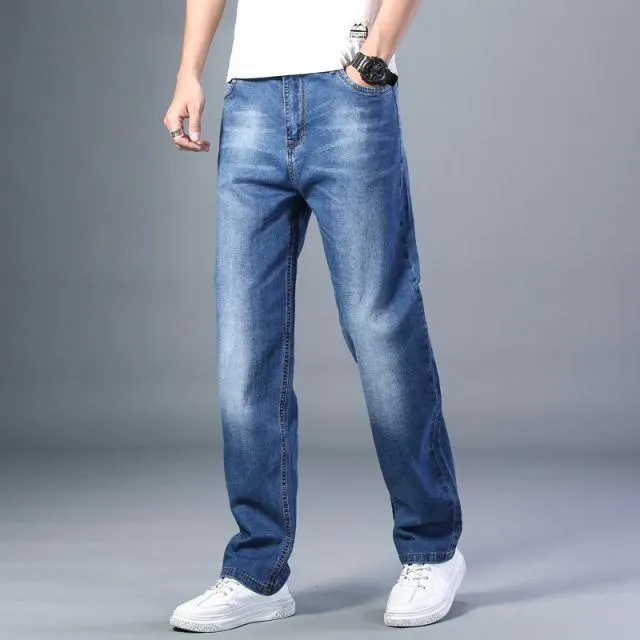 7 Colors Available Men's Thin Straight-leg Loose Jeans 2021 Summer New Classic Style Advanced Stretch Loose Pants Male Brand