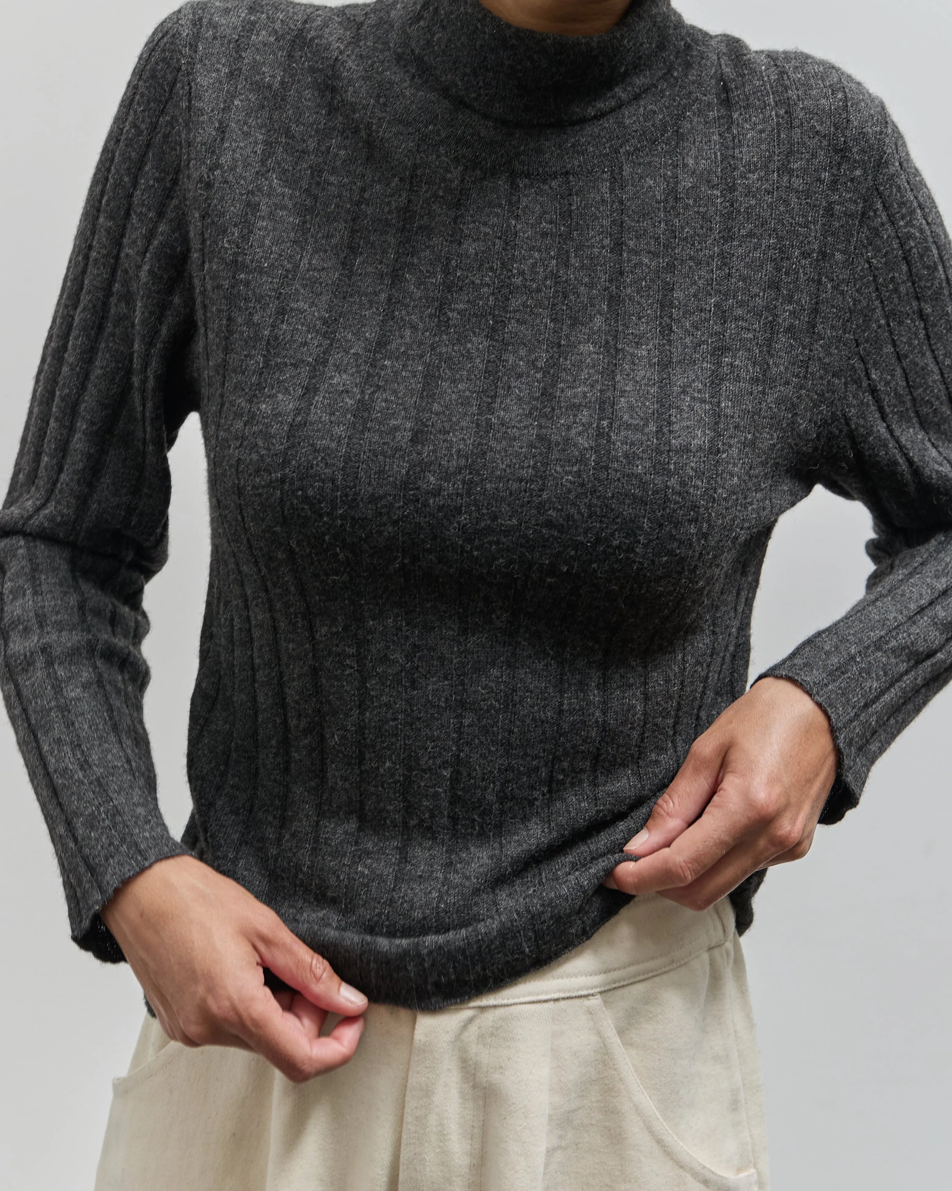 7115 Yak Ribbed Roll-Neck Sweater, Charcoal