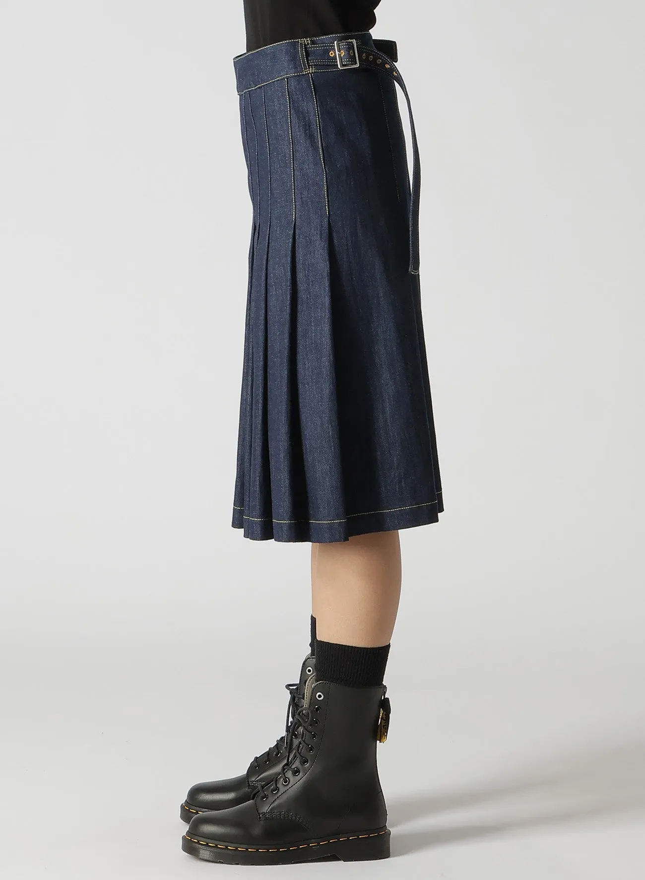 8OZ UNEVEN THREAD DENIM WRAPPED TUCK SKIRT