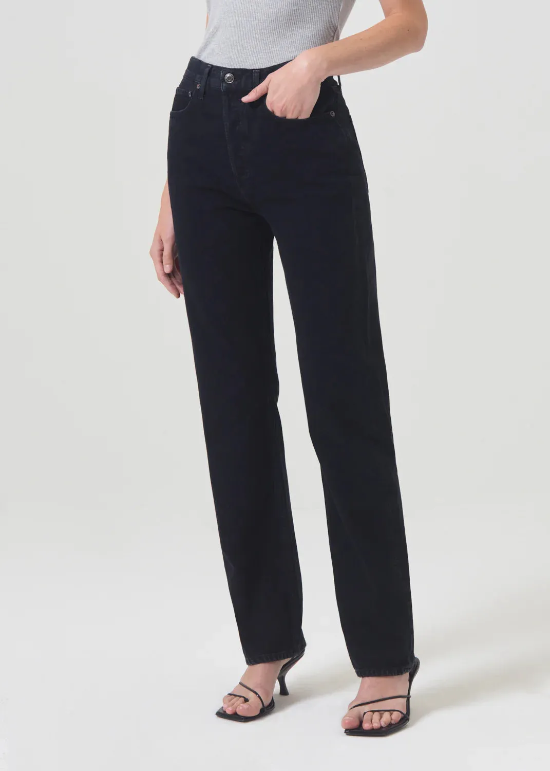 90s Pinch Waist Long Jeans in Crushed