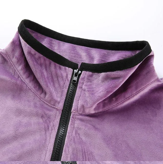 Aesthetic Velvet Purple Cropped Sweatshirt