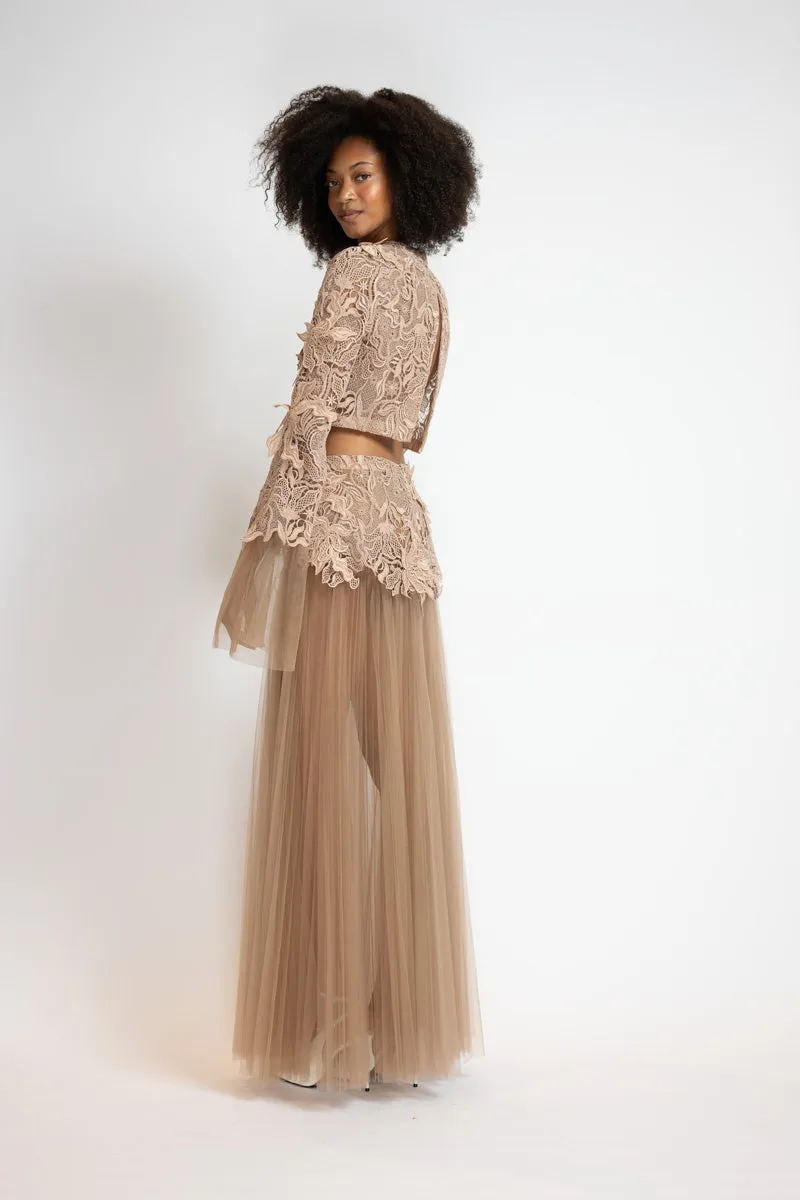 Almond Nomad Lace Top with Bell Sleeves