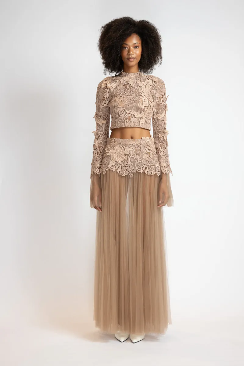 Almond Nomad Lace Top with Bell Sleeves