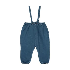 Analogie By Lil Legs Denim Bow Suspender Romper Blue Denim