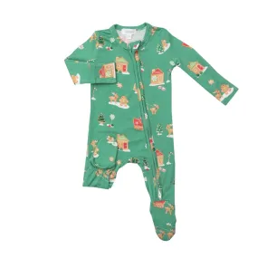 Angel Dear Baby Boys GREEN Gingerbread Sleigh Bamboo Zipper Footie Sleeper