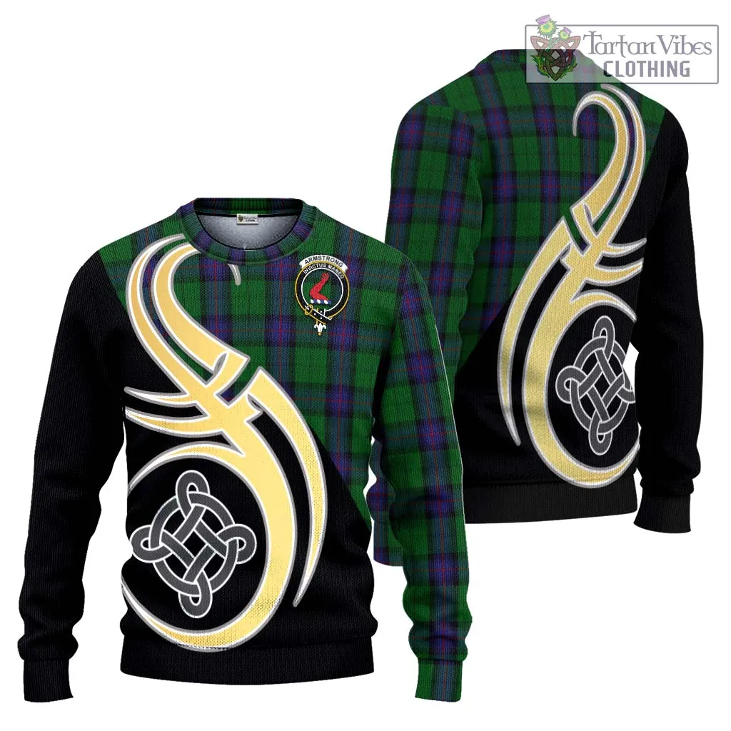 Armstrong Tartan Ugly Sweater with Family Crest and Celtic Symbol Style