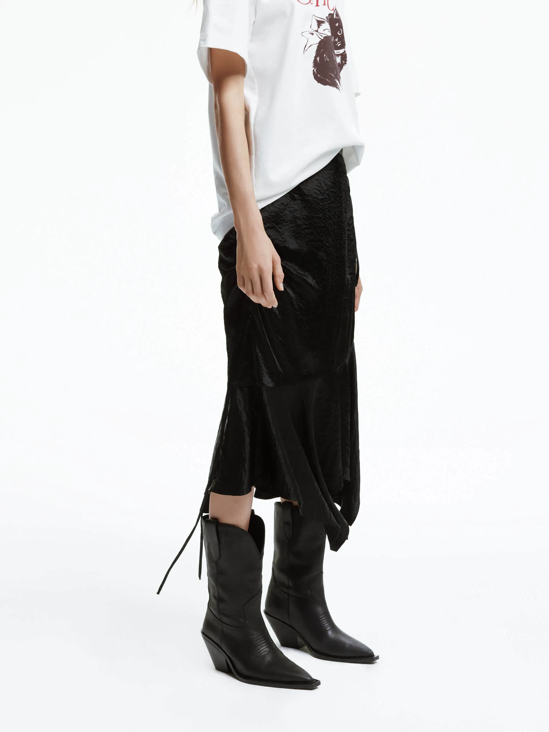 Asymmetric Crinkled Midi Skirt