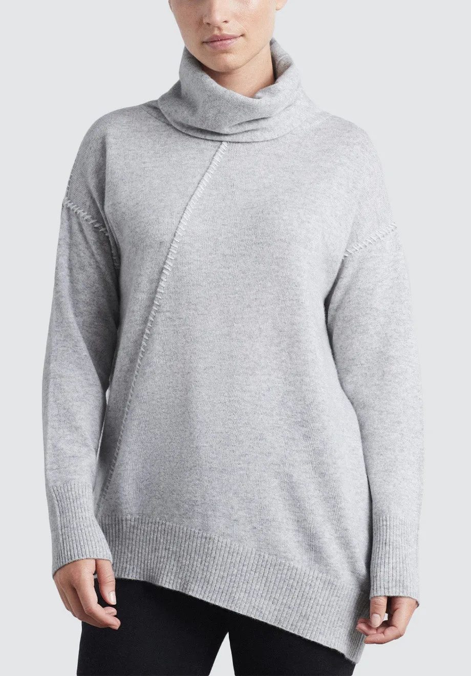 Asymmetric Hem Cashmere Sweater | Foggy/Snow