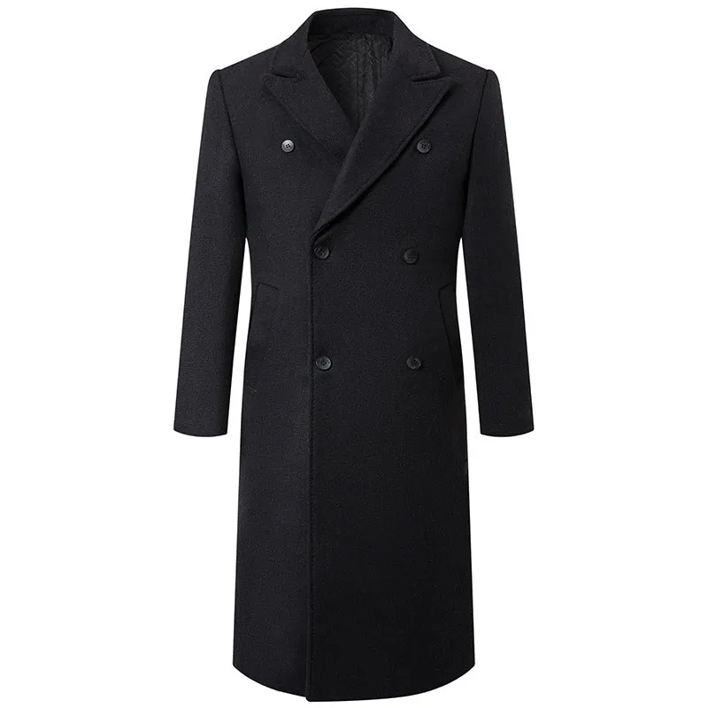 Autumn and Winter Extra Long Double Breasted Woolen Coat