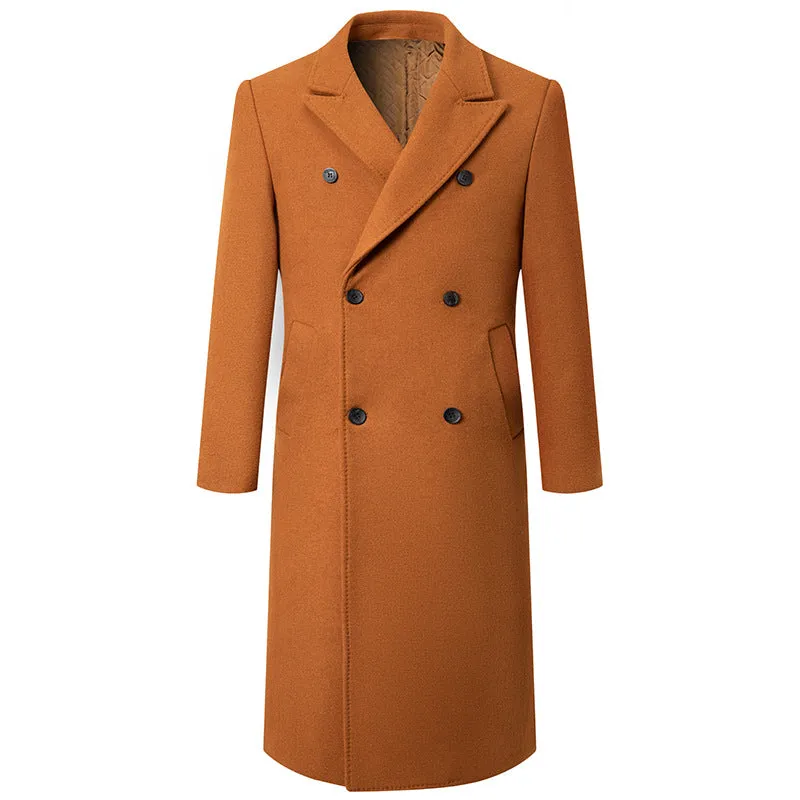 Autumn and Winter Extra Long Double Breasted Woolen Coat