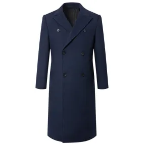 Autumn and Winter Extra Long Double Breasted Woolen Coat