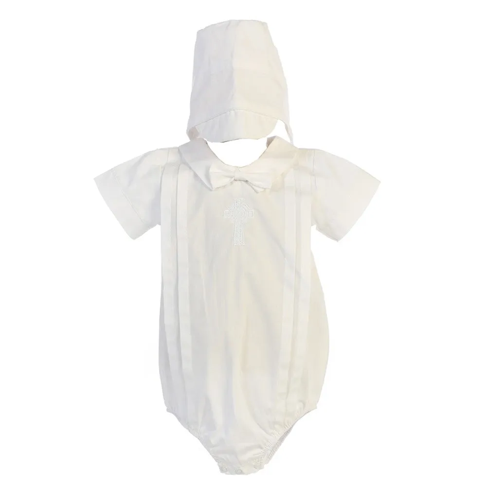 Baby Boys White Celtic Cross Christening Hat Romper 0-18M