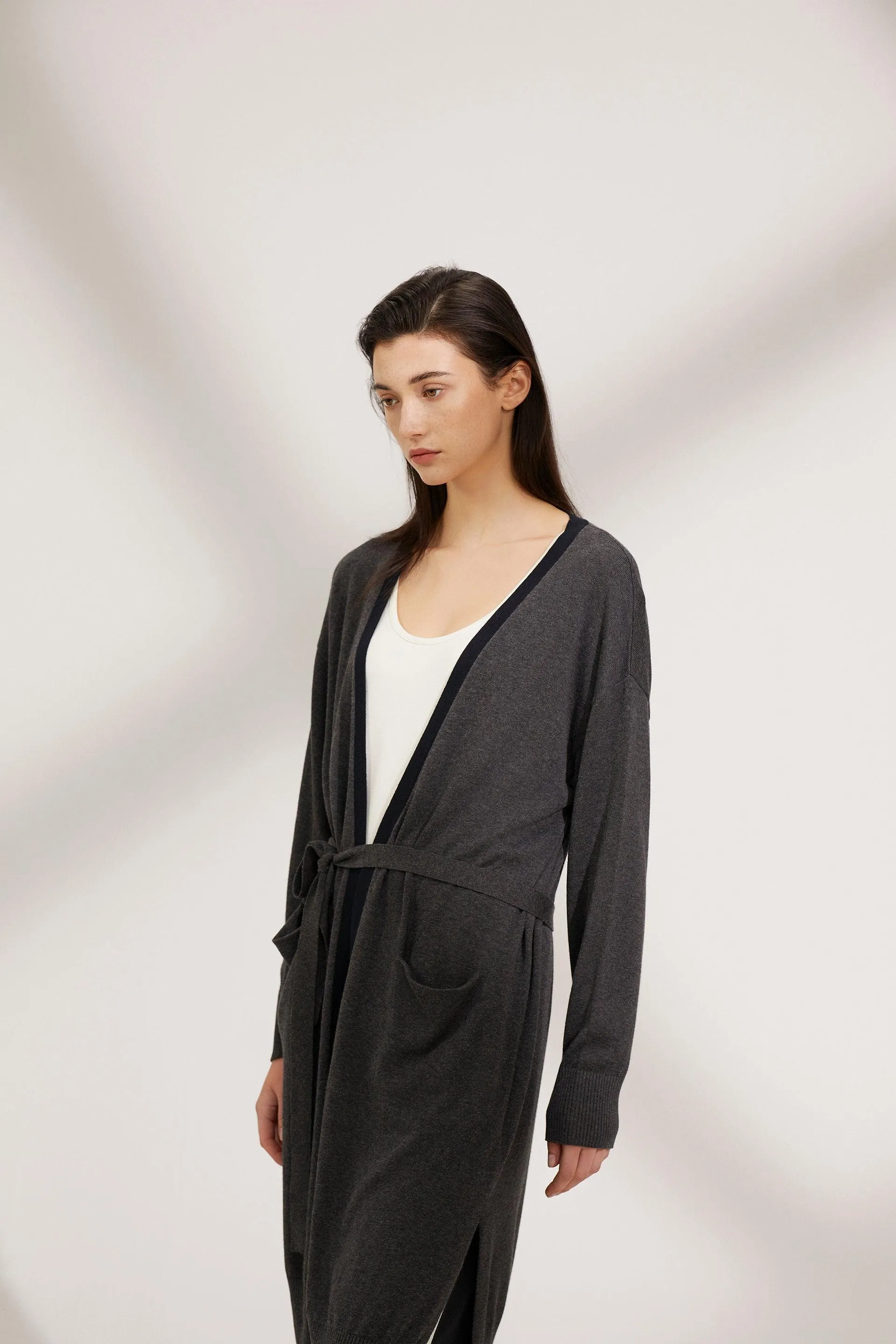 Bamboo Long length Contrast Trim Cardigan