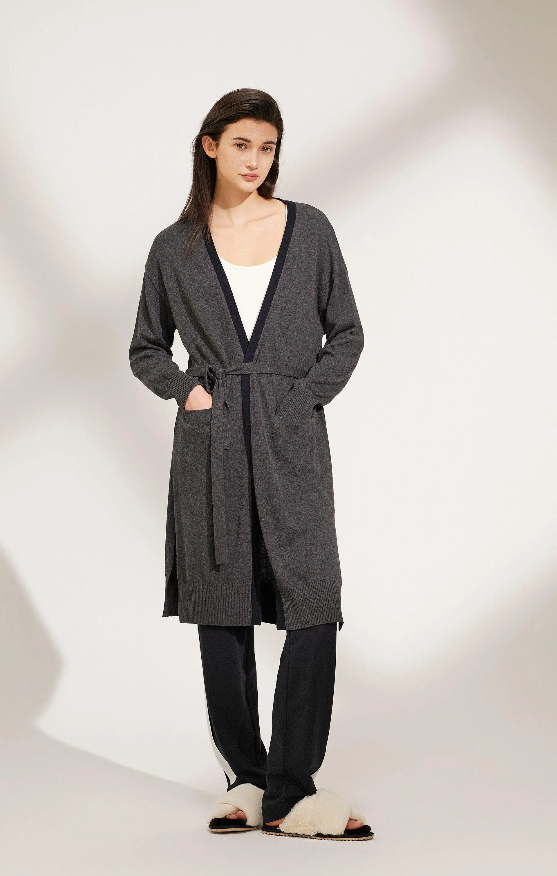 Bamboo Long length Contrast Trim Cardigan