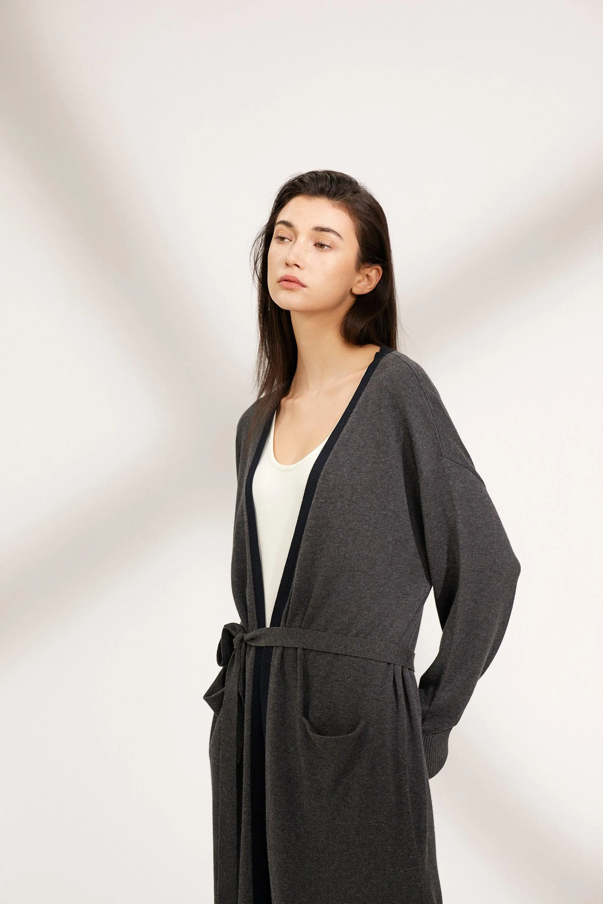 Bamboo Long length Contrast Trim Cardigan