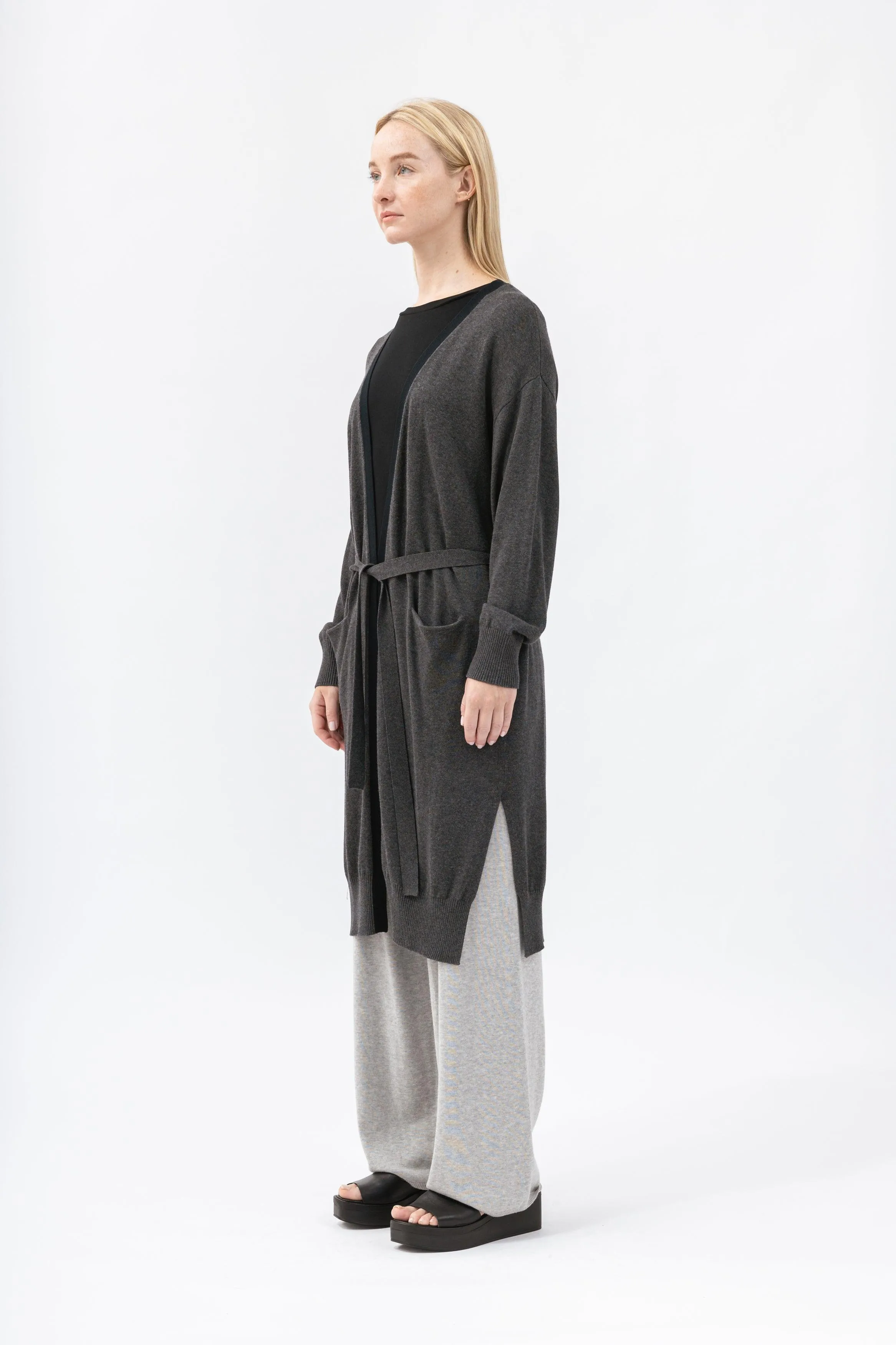 Bamboo Long length Contrast Trim Cardigan