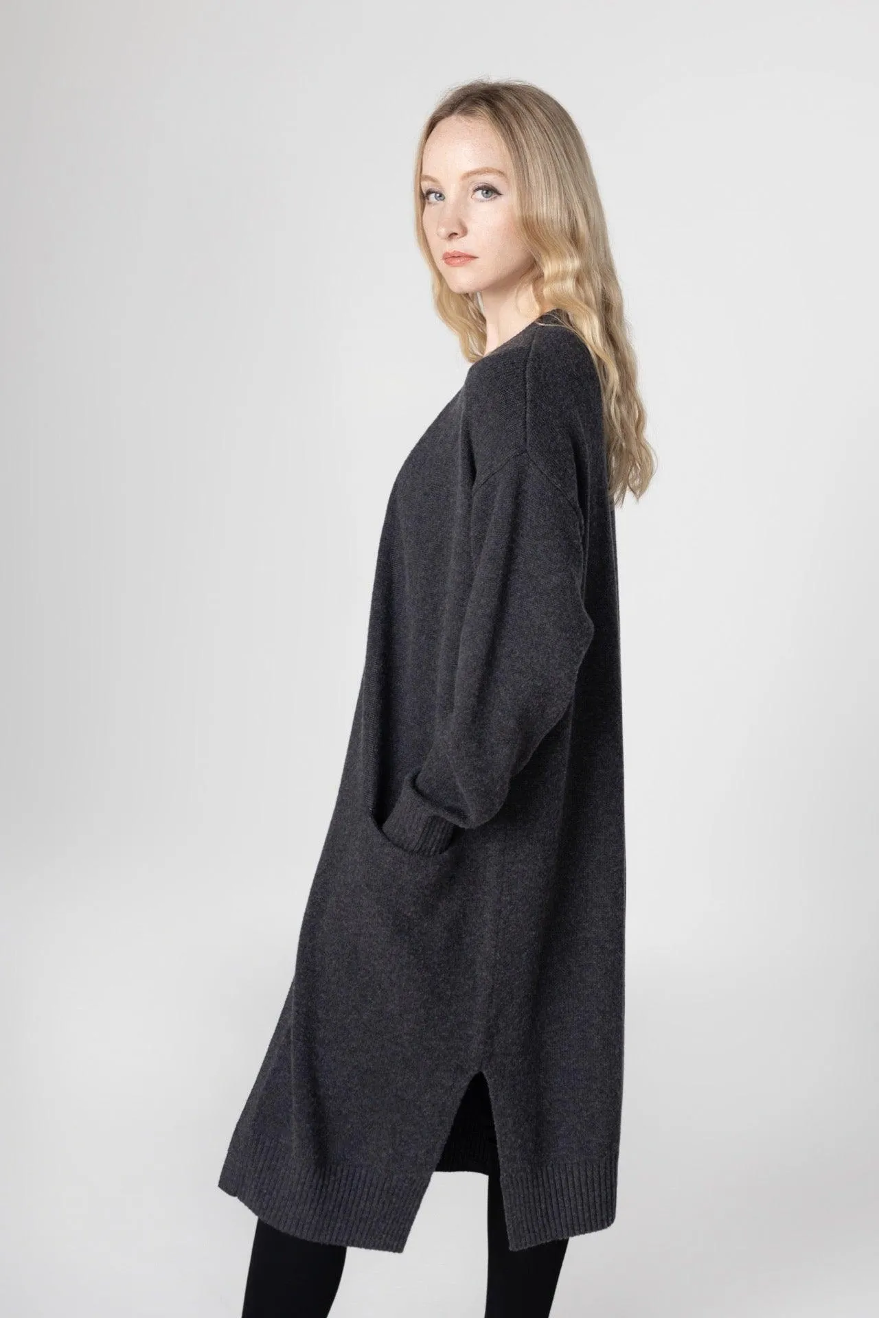 Bamboo Long Length Side Slit Cardigan