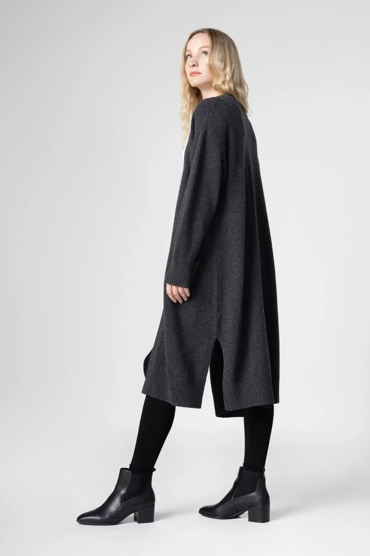 Bamboo Long Length Side Slit Cardigan