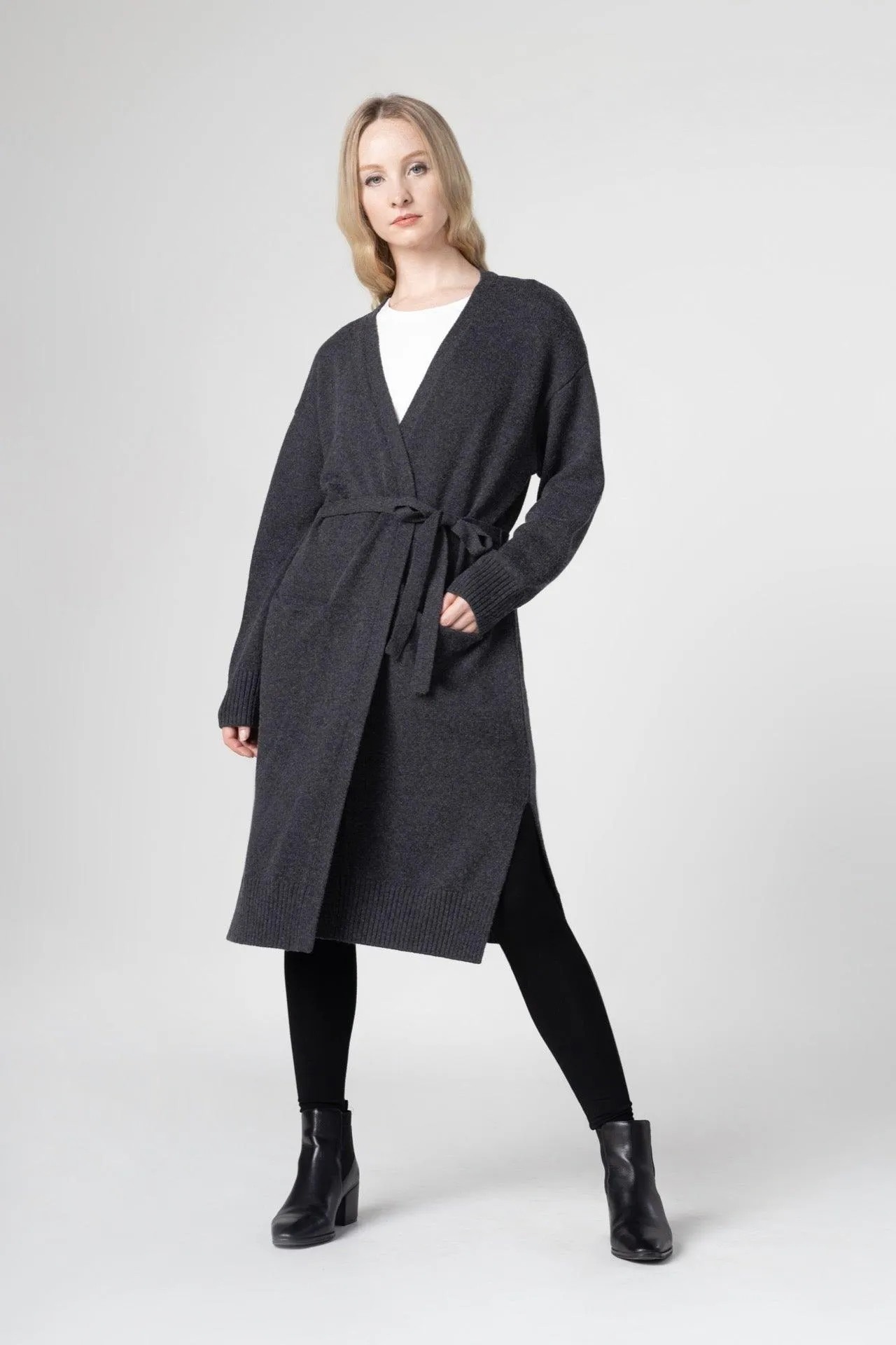 Bamboo Long Length Side Slit Cardigan