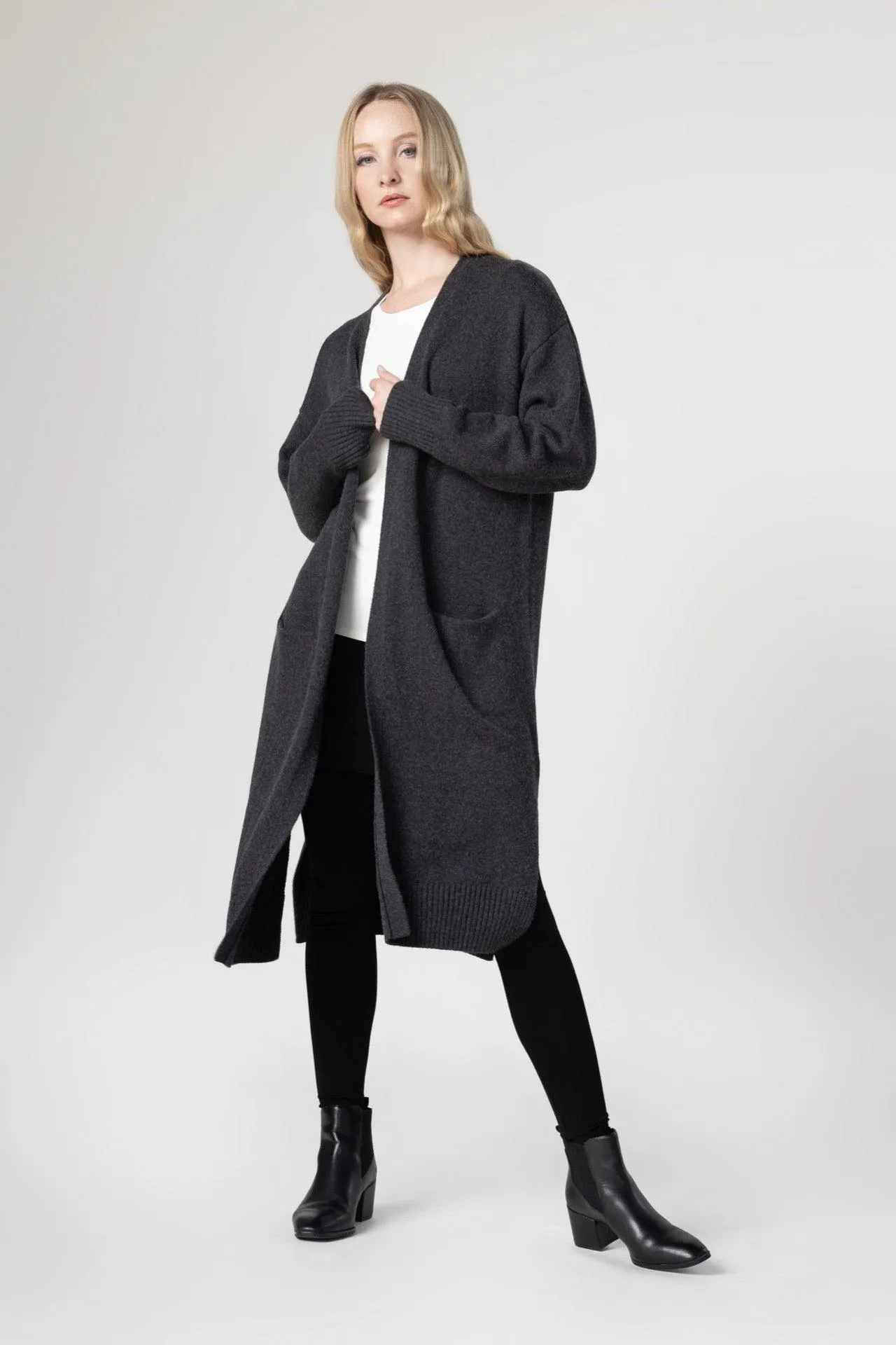 Bamboo Long Length Side Slit Cardigan