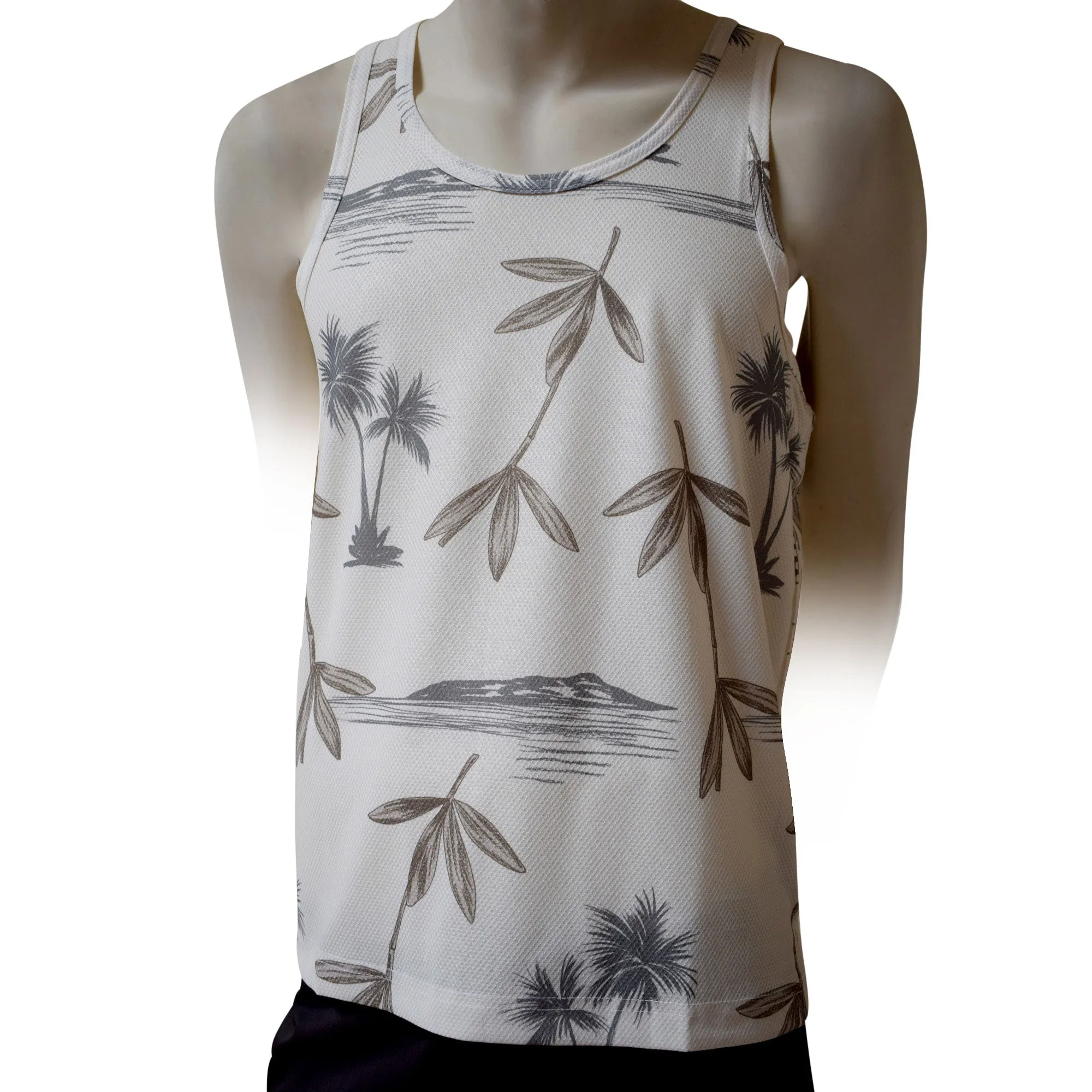 Bamboo Men's Printed Tank Top - Hawaiian All Over Pattern Lightweight Fast-Drying Casual Men Unisex Texture Tank Top