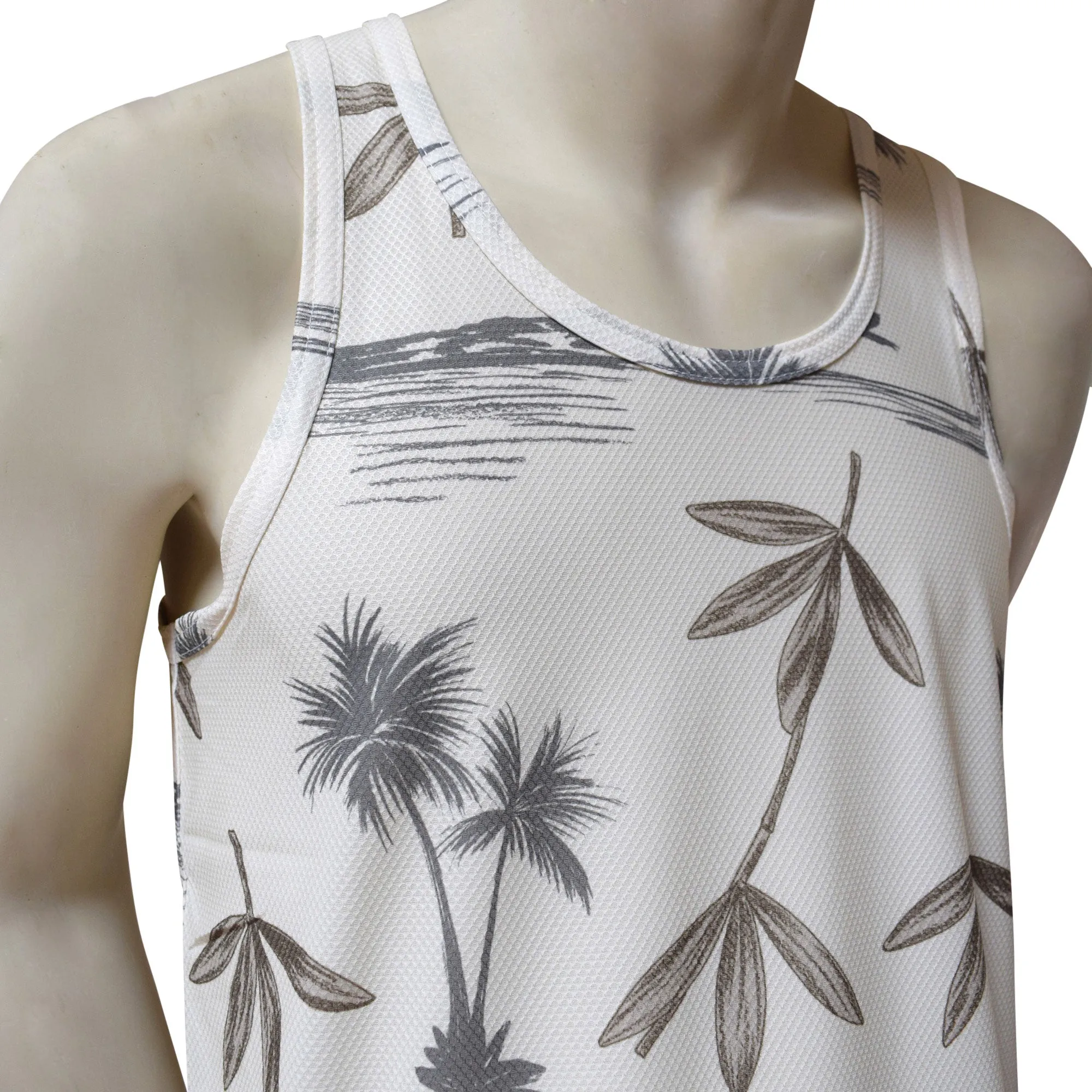 Bamboo Men's Printed Tank Top - Hawaiian All Over Pattern Lightweight Fast-Drying Casual Men Unisex Texture Tank Top