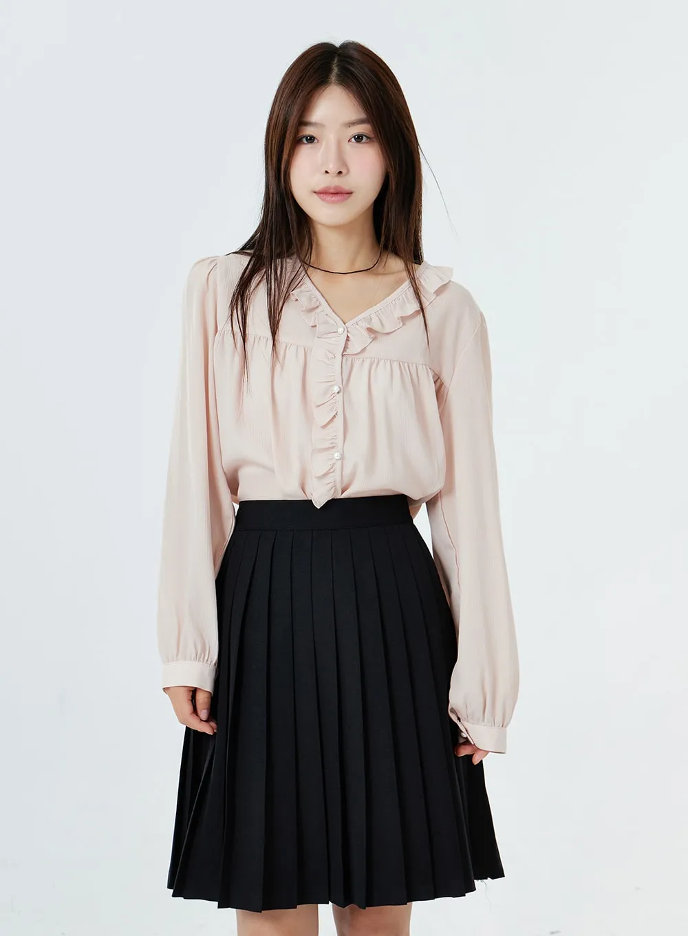 Basic Pleated Midi Skirt OS02