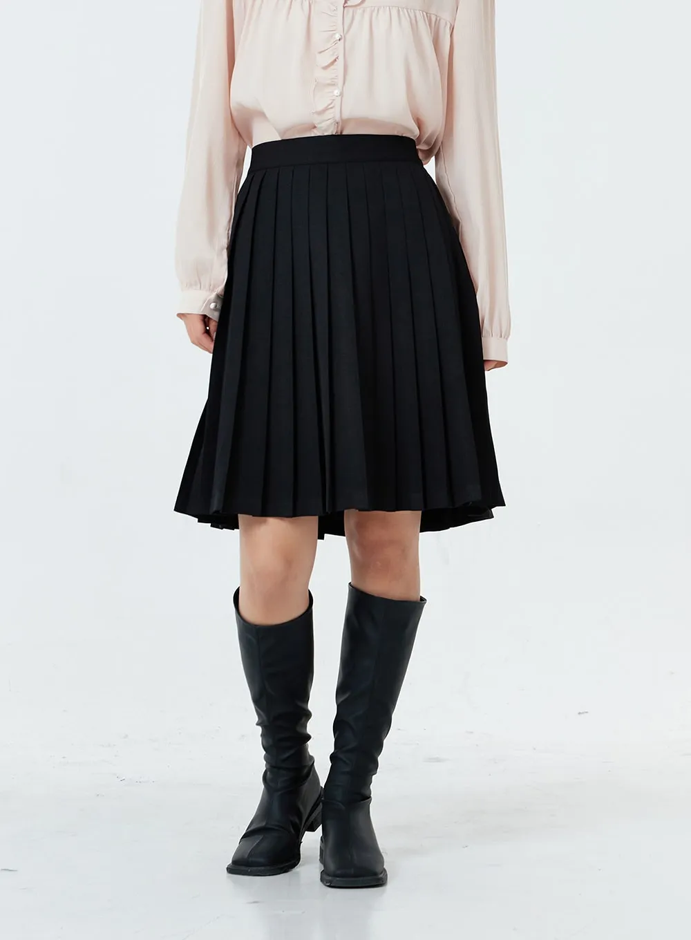 Basic Pleated Midi Skirt OS02