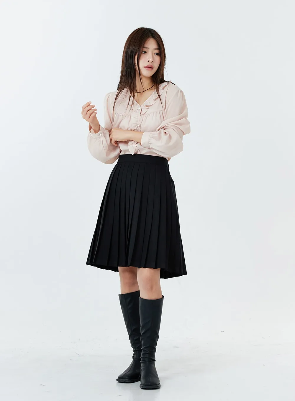 Basic Pleated Midi Skirt OS02