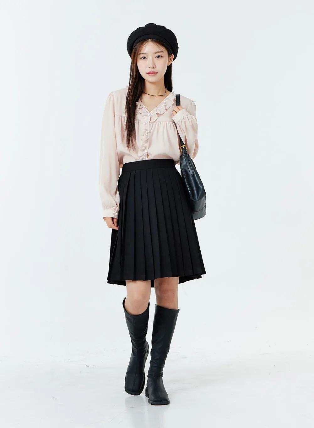 Basic Pleated Midi Skirt OS02