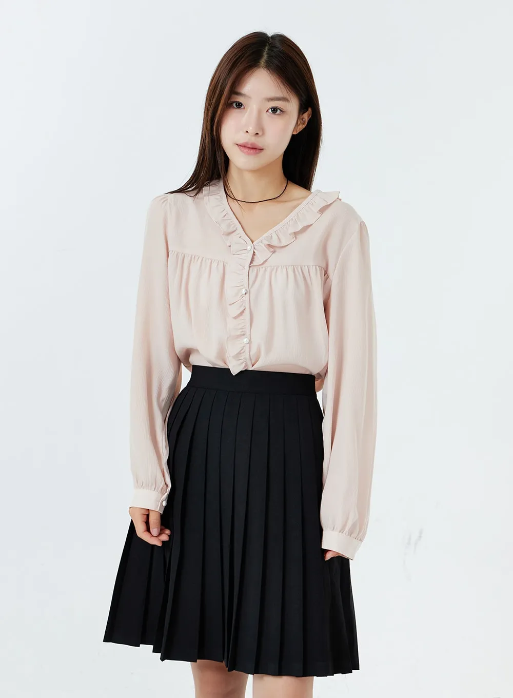 Basic Pleated Midi Skirt OS02