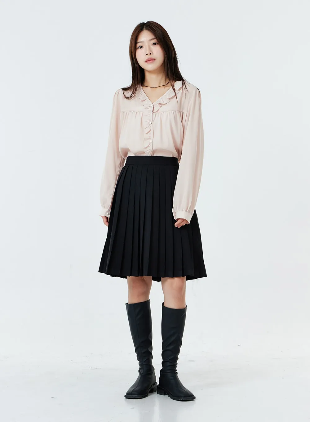 Basic Pleated Midi Skirt OS02