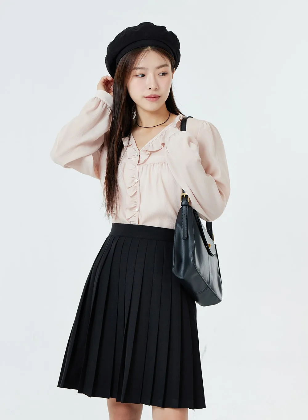 Basic Pleated Midi Skirt OS02