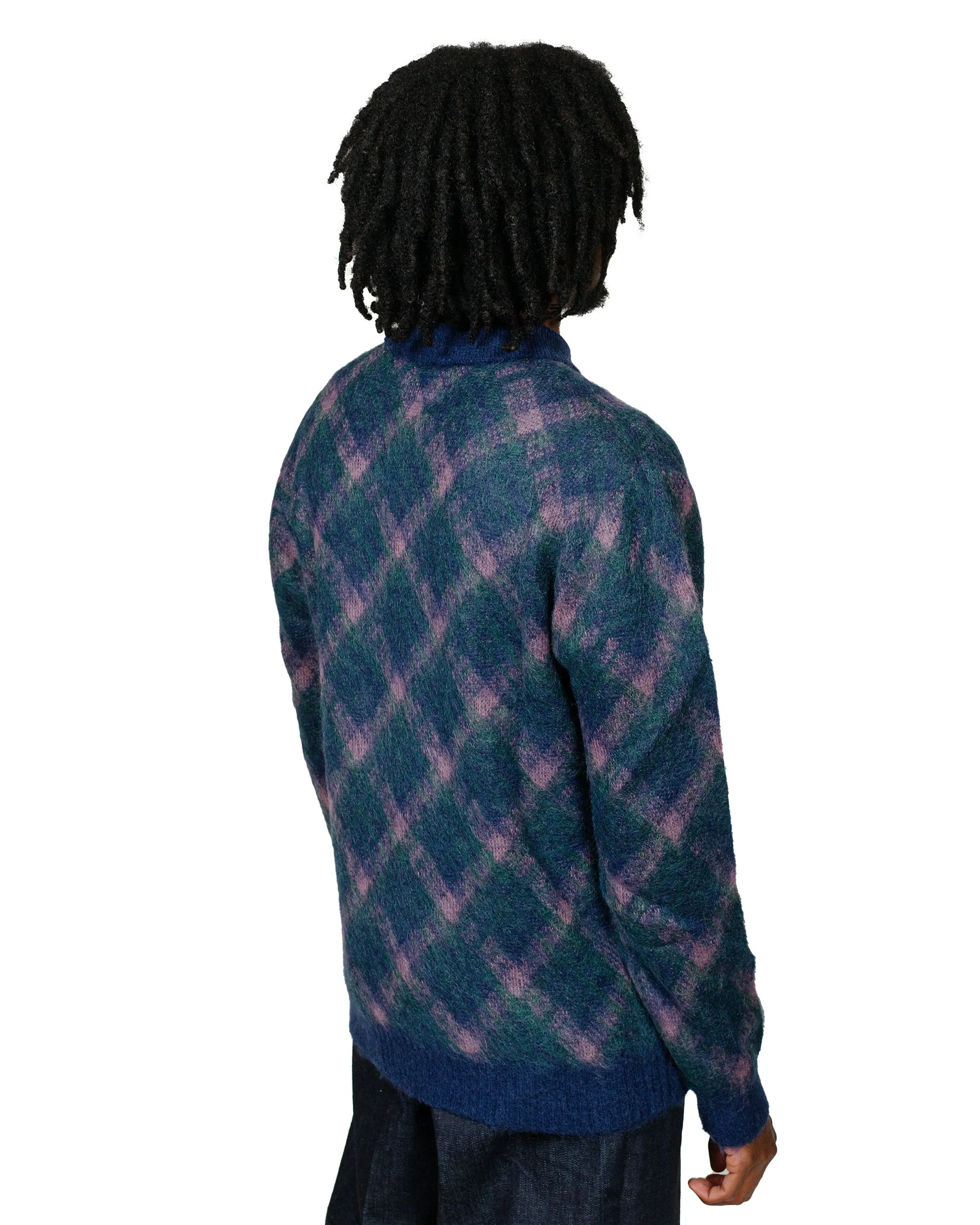 Beams Plus Knit Polo Plaid Navy