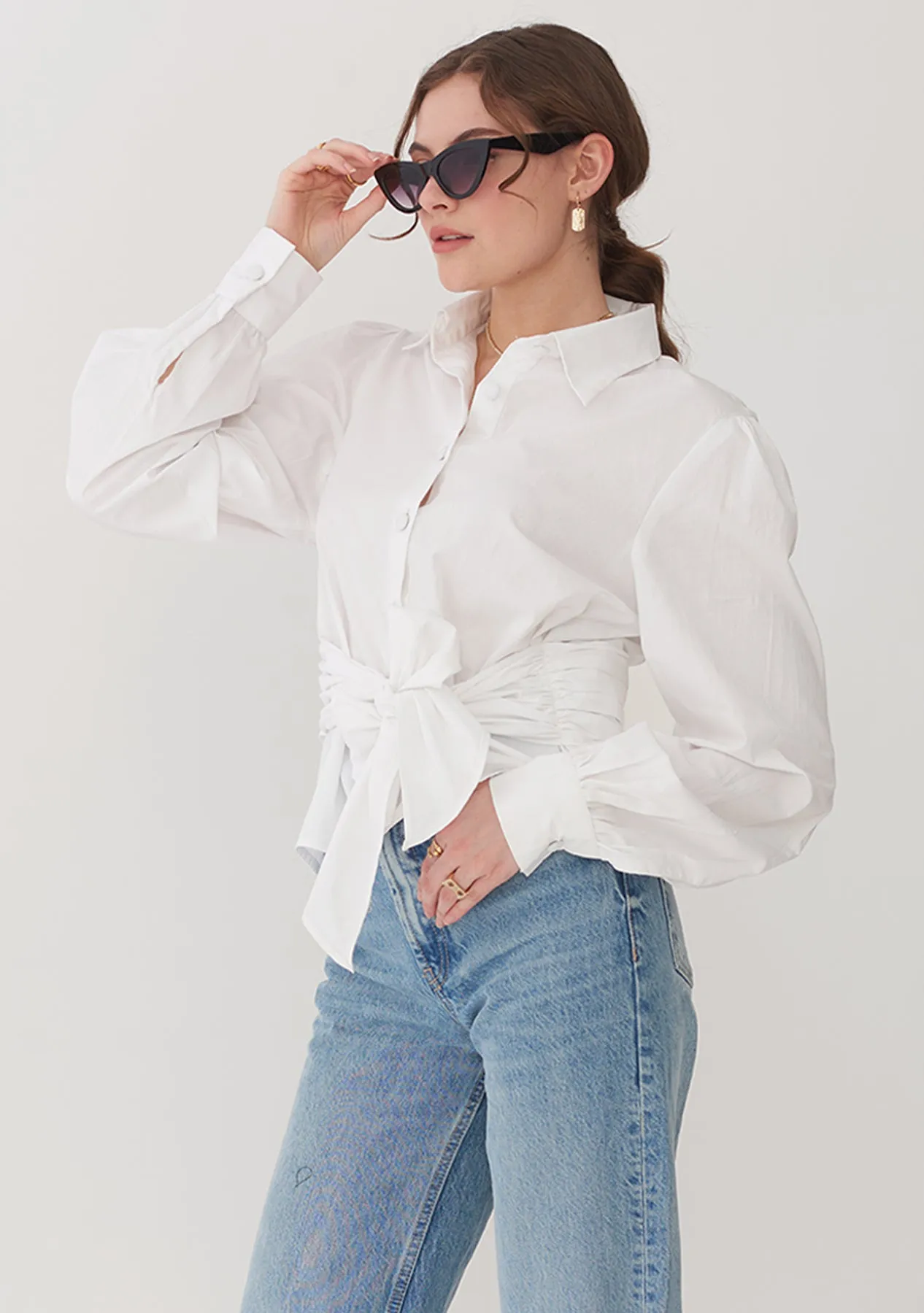 Belt Tie Comfortable Cotton Shirt for work