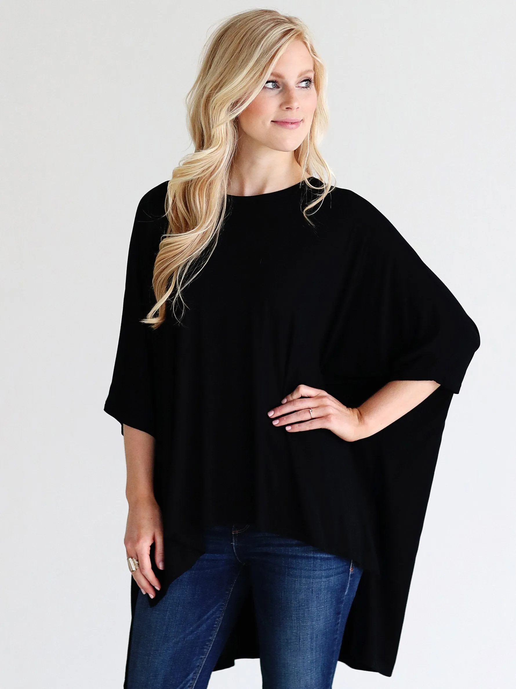 Black DLMN Dolman Sleeve High-Low Top