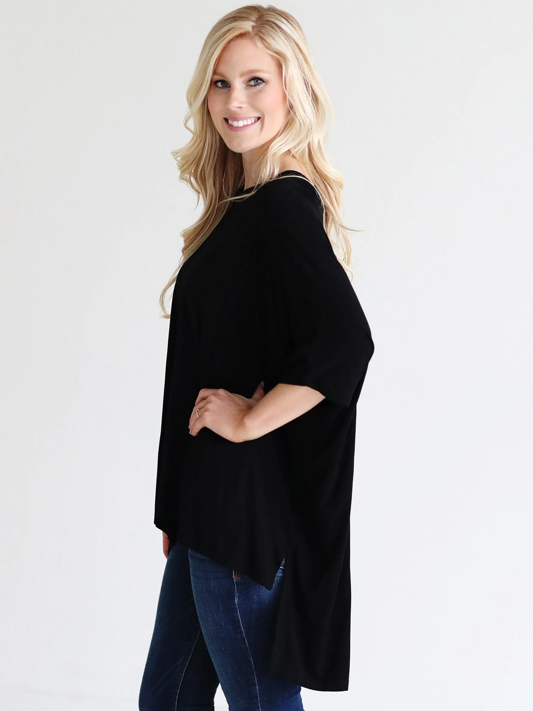 Black DLMN Dolman Sleeve High-Low Top