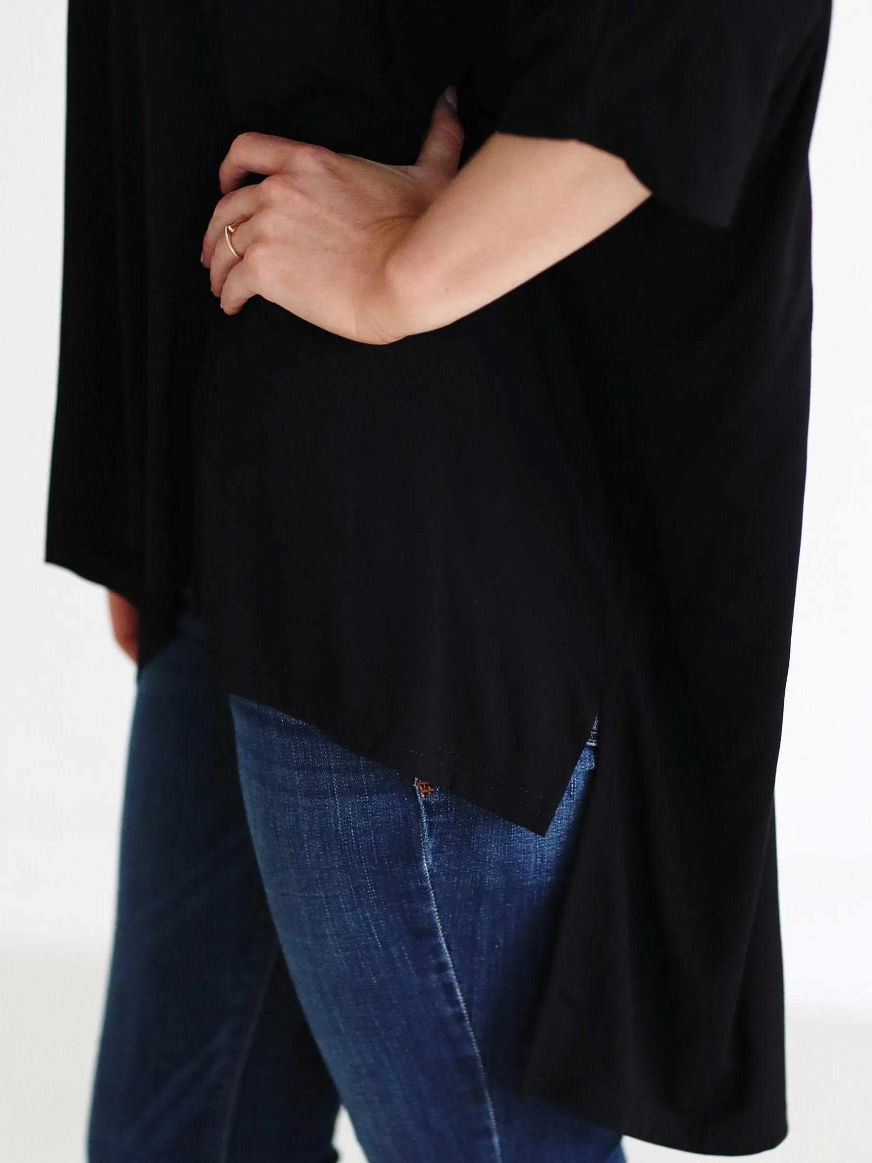 Black DLMN Dolman Sleeve High-Low Top