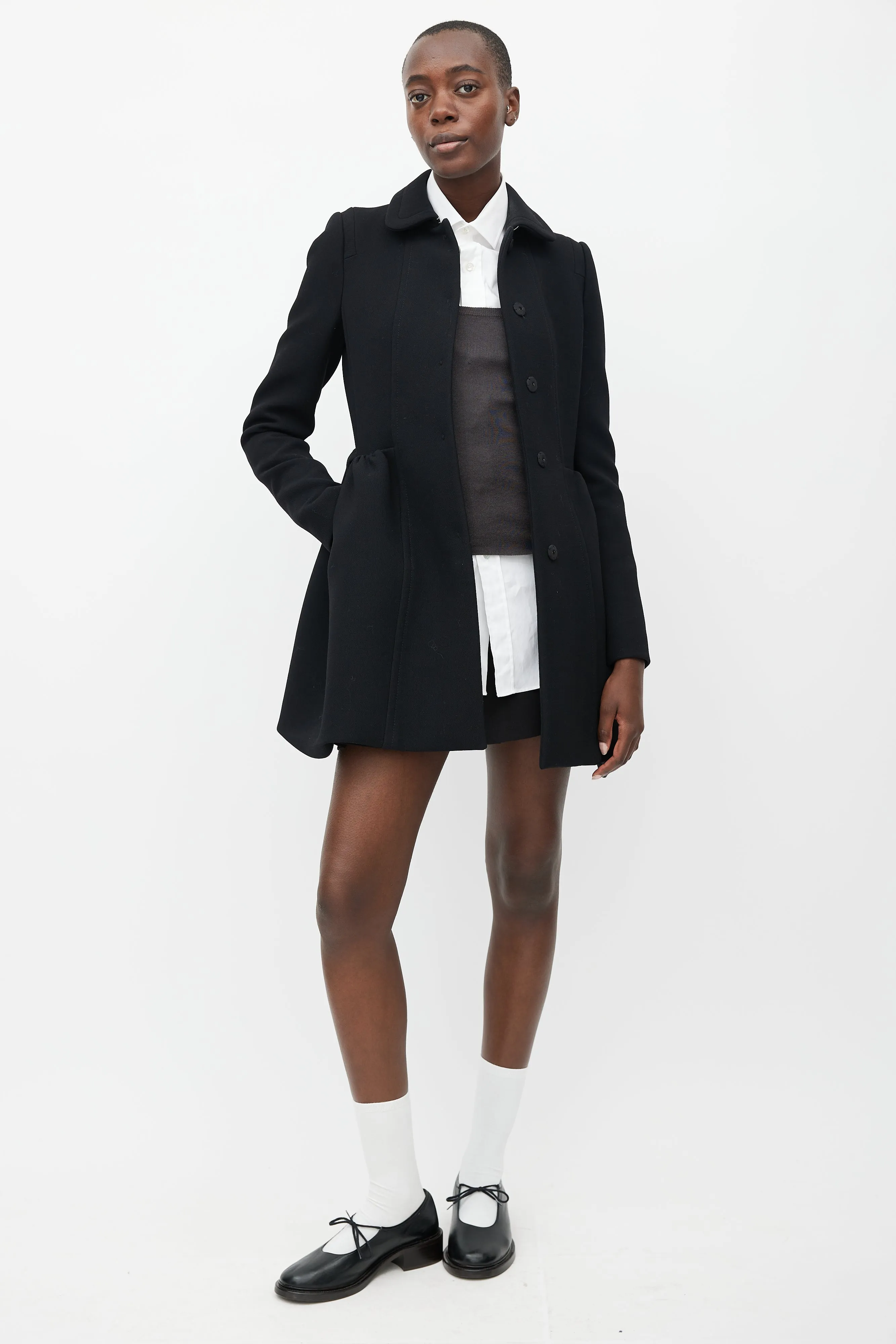 Black Wool Flared Coat