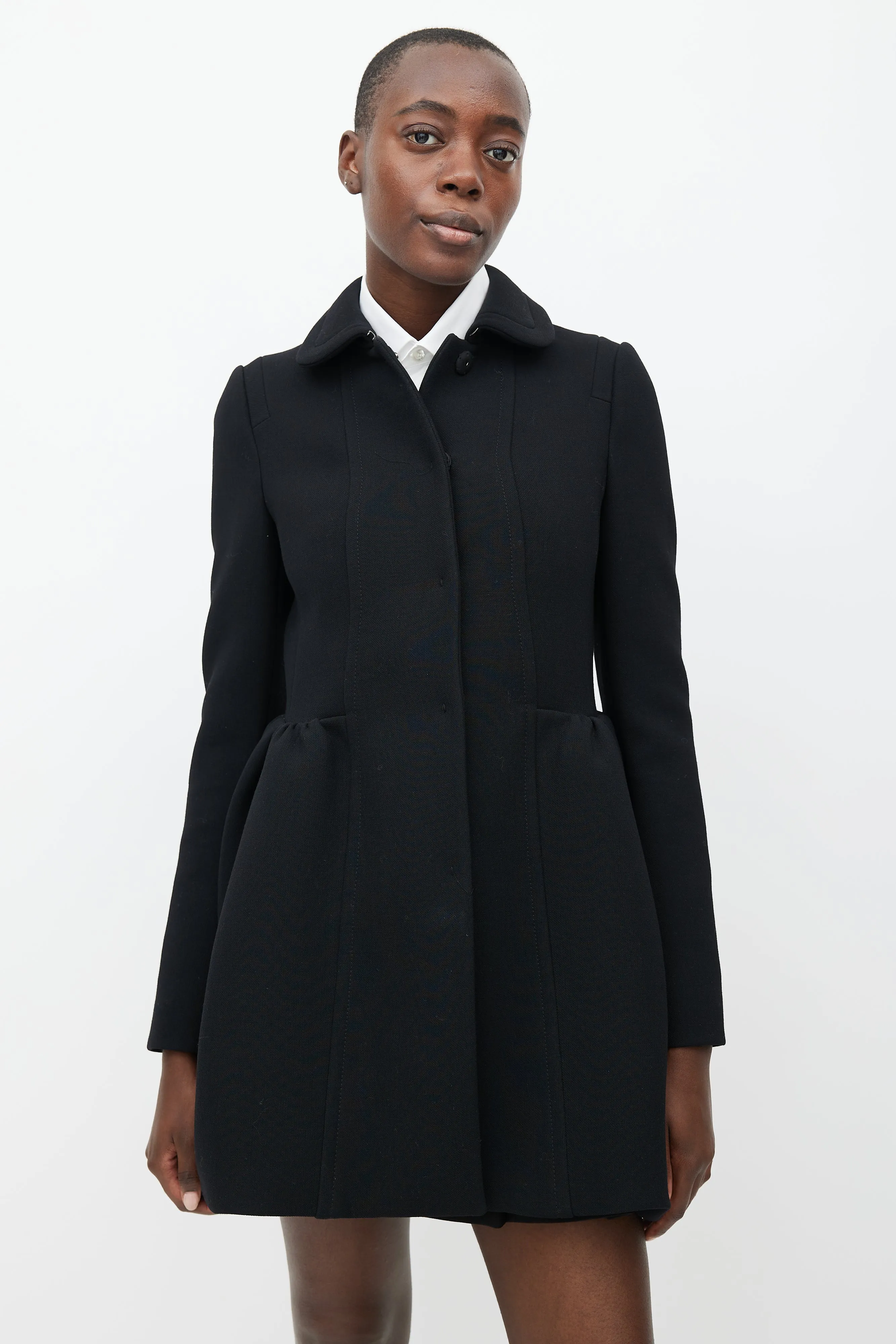 Black Wool Flared Coat