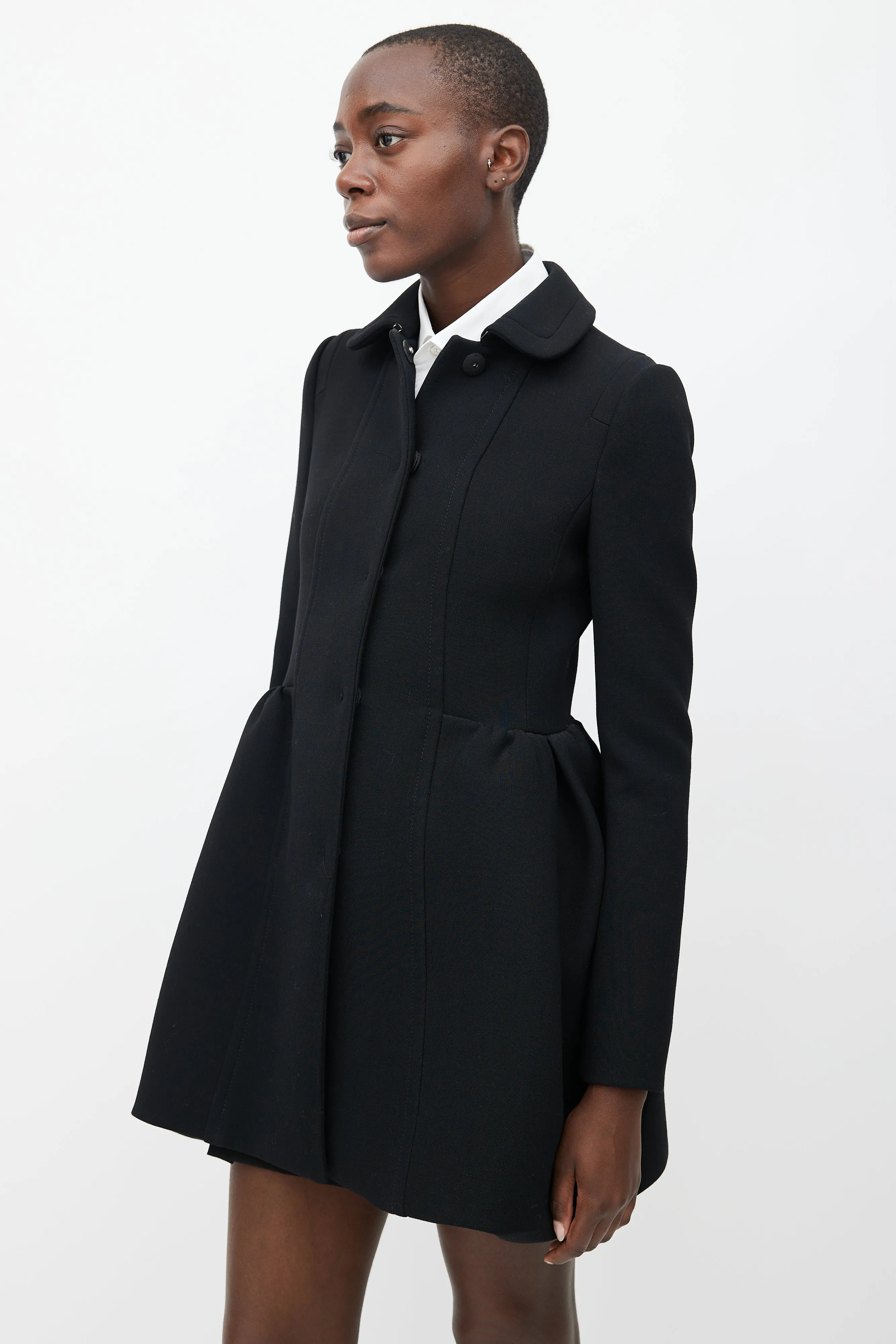 Black Wool Flared Coat