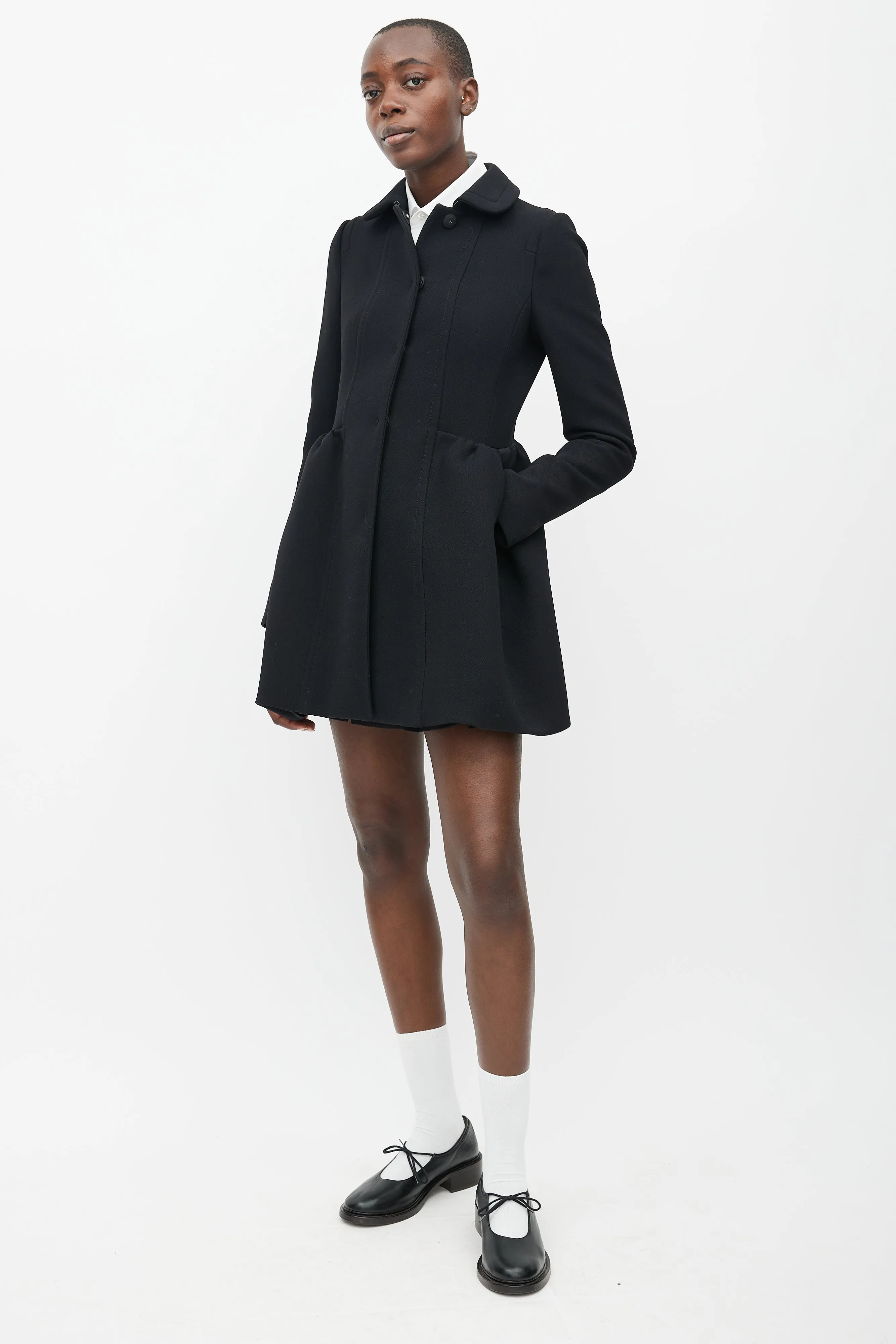 Black Wool Flared Coat