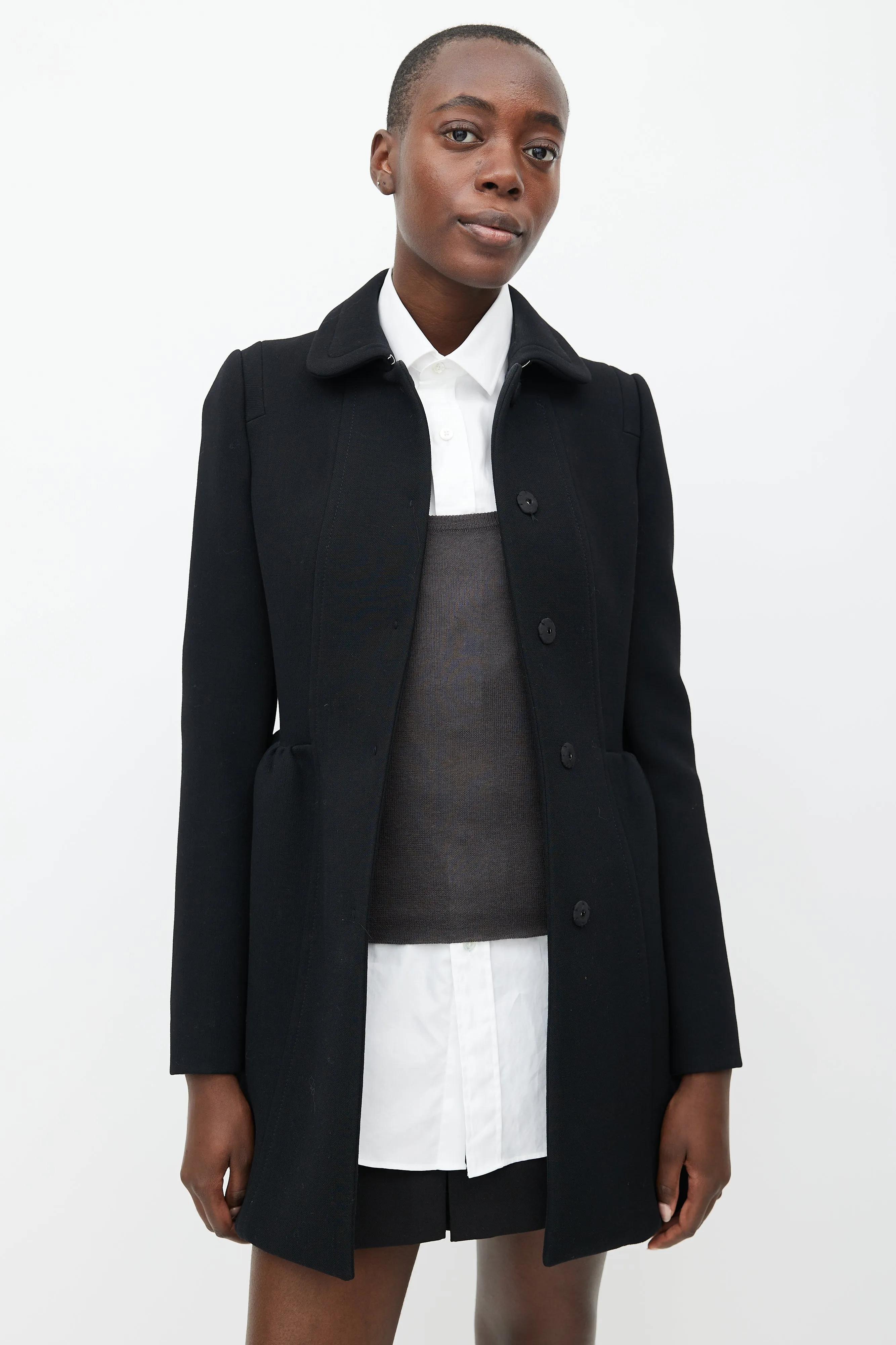 Black Wool Flared Coat