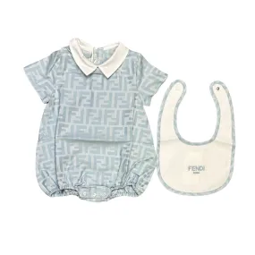 Blue Baby Short Sleeves Logo Romper   Bib